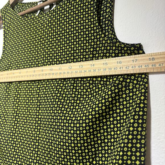 LOFT Women's Top Blouse Navy Blue Lime Green Tie Back Geometric XS - Picture 7 of 7